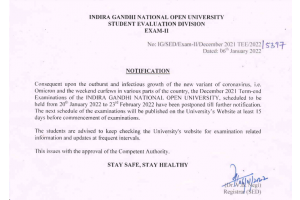 IGNOU TEE DECEMBER 2021 EXAM POSTPONED